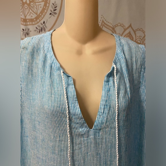 NWT Tahari‎ Swim Cover-Up Blue and White Striped Linen Tassel Detail Size XL - Picture 2 of 8